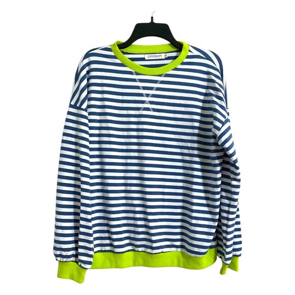 LOVESOFT Sweatshirt Striped in Blue/White/Green size Small - Picture 2 of 12